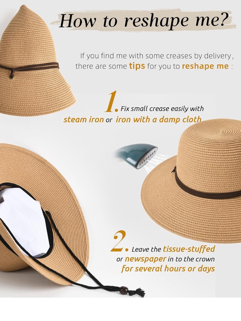 Women’s Wide-Brim Straw Sun Hat with Adjustable Chin Cord - Beige - Picture 5 of 6